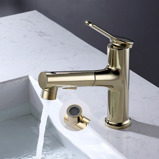 Misturador da bacia do punho do único furo 360°Swivel extraível de bronze único em Grey Matte Black Gold