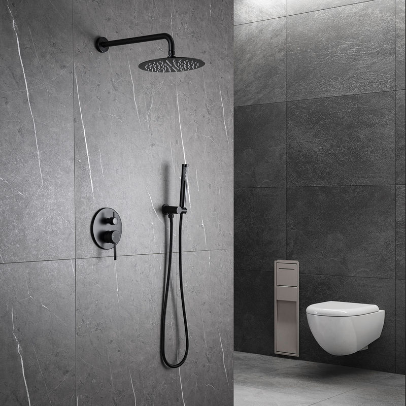 Matte Black Rain Shower Faucets com o chuveiro da mão combinado com pulverizador redondo do punho 1 da cabeça de chuveiro 2