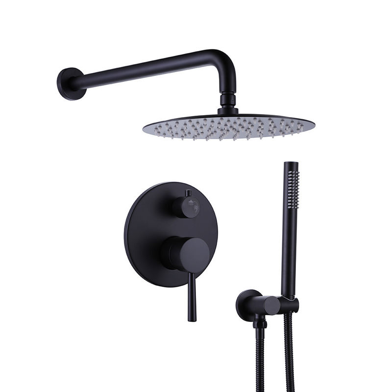 Matte Black Rain Shower Faucets com o chuveiro da mão combinado com pulverizador redondo do punho 1 da cabeça de chuveiro 2