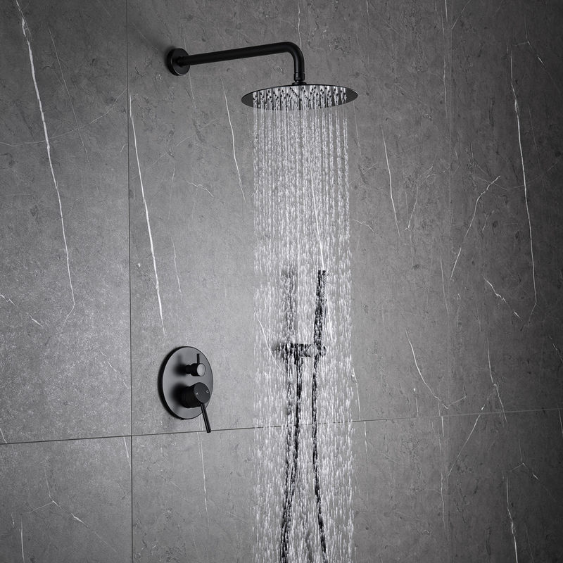 Matte Black Rain Shower Faucets com o chuveiro da mão combinado com pulverizador redondo do punho 1 da cabeça de chuveiro 2