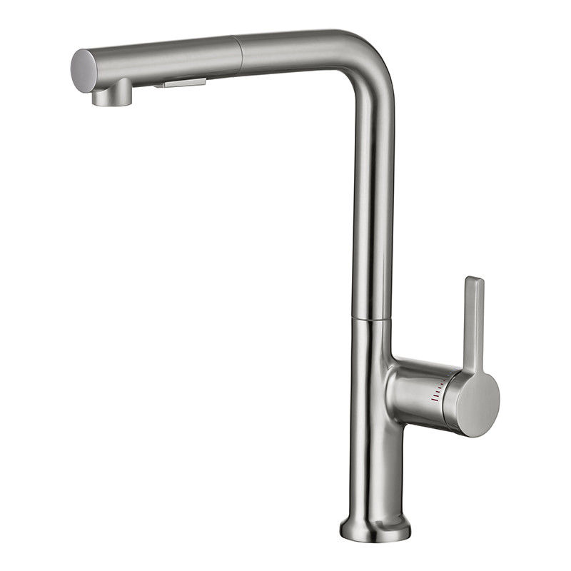 A tração do ouro do apartamento da casa de campo abaixo do torneira da cozinha com níquel de Chrome puxa para baixo o misturador do dissipador
