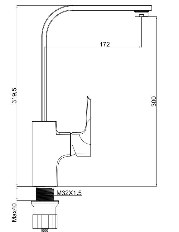 2023 Moderno Single Hole Polish pesado de fundição quadrada misturador torneira preto torneira de cozinha de latão