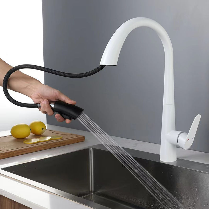 Preço de fábrica Melhor qualidade 3 funções Mixer de cozinha de arco alto branco torneira de torneira com pulverizador
