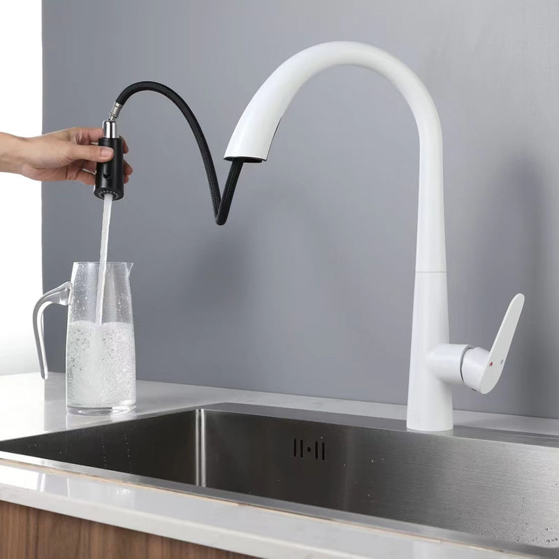 Preço de fábrica Melhor qualidade 3 funções Mixer de cozinha de arco alto branco torneira de torneira com pulverizador